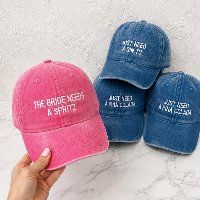 Embroidered Bachelorette Party Drink Hats, Bride Squad Caps, Wedding Weekend Gift for Bride Tribe