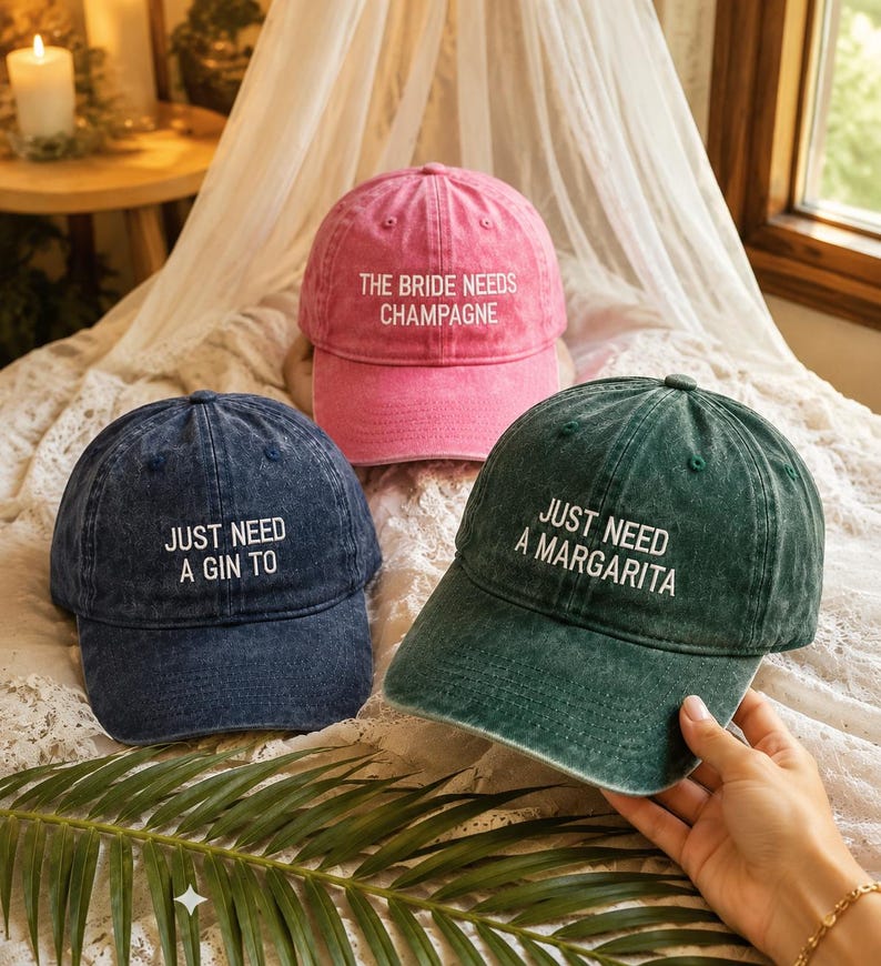 Embroidered Bachelorette Party Drink Hats, Bride Squad Caps, Wedding Weekend Gift for Bride Tribe