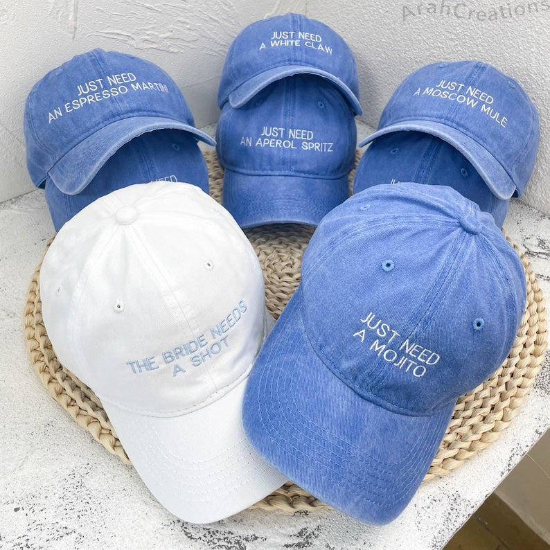 Custom Embroidered Wife of The Party Hats | Personalized Bachelorette Party Caps | Bridal Party Hats | Bridal Shower Gift | Bridesmaid Gifts