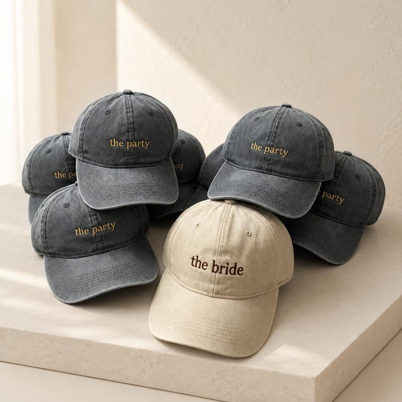 Personalized Bride Hat, Embroidered Bachelorette Party Cap, The Bride The Party Hat, Bridal Shower Gift, Bridesmaid Dad Cap