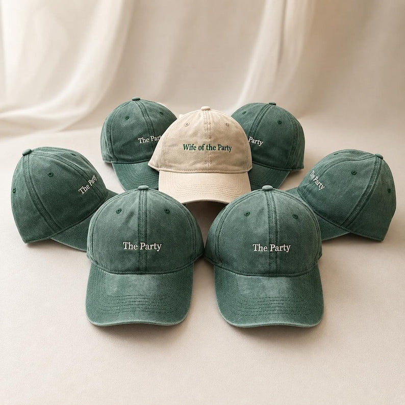 Personalized Bride Hat, Embroidered Bachelorette Party Cap, The Bride The Party Hat, Bridal Shower Gift, Bridesmaid Dad Cap
