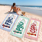 Personalized School Spirit Beach Towel: Coquette College Pennant Flag Towel, Grandmillennial Striped Towel, Sorority Girls Graduation Gift