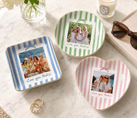 Personalized Bestie Photo Jewelry Dish, Ceramic Trinket Tray for Best Friend, Bestie Striped Ring Dish, Birthday Gifts For Bestie