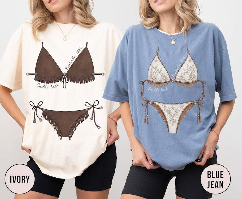 Custom Western Bachelorette Bikini Shirt, Cowgirl Bride Tee, Personalized Nashville Bach Shirts, Matching Country Bridal Squad, Last Rodeo