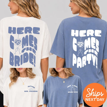 Custom Here Comes The Bride Bachelorette Shirts, Retro Miami Disco Ball Graphic Tee, Bride Squad