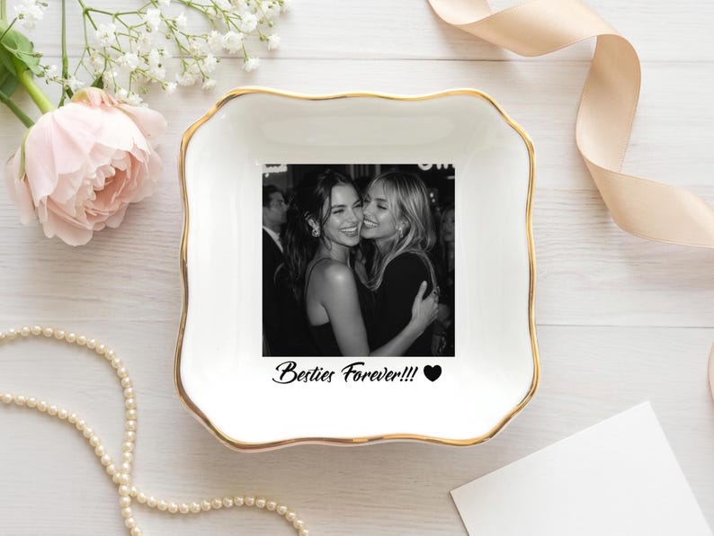 Personalized Bestie Photo Trinket Dish, Photo Jewelry Dish, Jewelry Ring Dish, Bridesmaid Proposal, Maid of Honor, Photo Trinket Dish