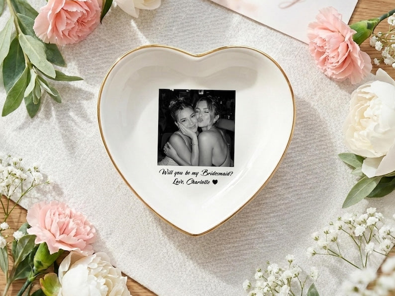 Personalized Bestie Photo Trinket Dish, Photo Jewelry Dish, Jewelry Ring Dish, Bridesmaid Proposal, Maid of Honor, Photo Trinket Dish