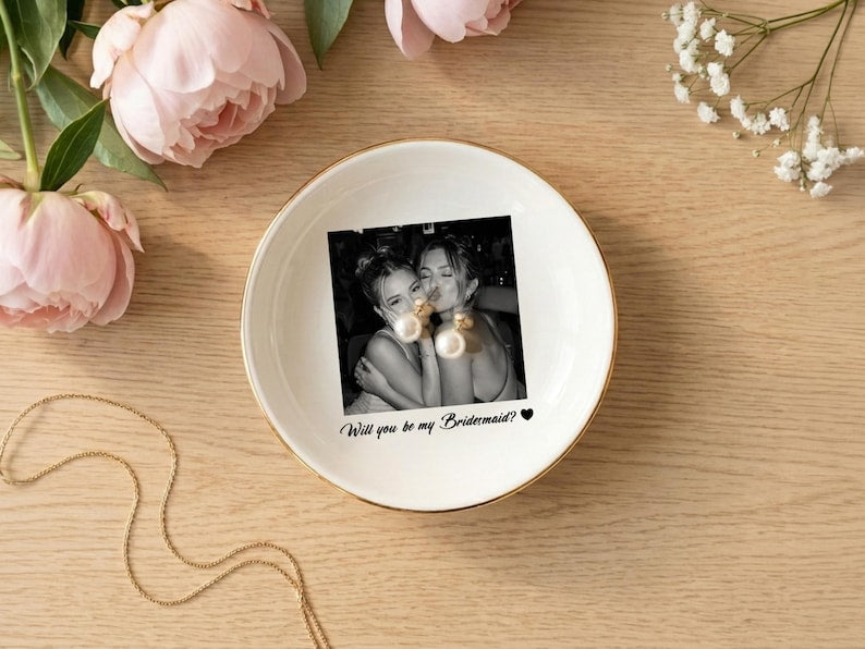 Personalized Bestie Photo Trinket Dish, Photo Jewelry Dish, Jewelry Ring Dish, Bridesmaid Proposal, Maid of Honor, Photo Trinket Dish