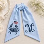 Coastal Crab Monogram Wreath Sash, Nautical Summer Door Bow, Linen Wreath Ribbon, Patriotic 4th of July Decor, Custom Initial Monogram