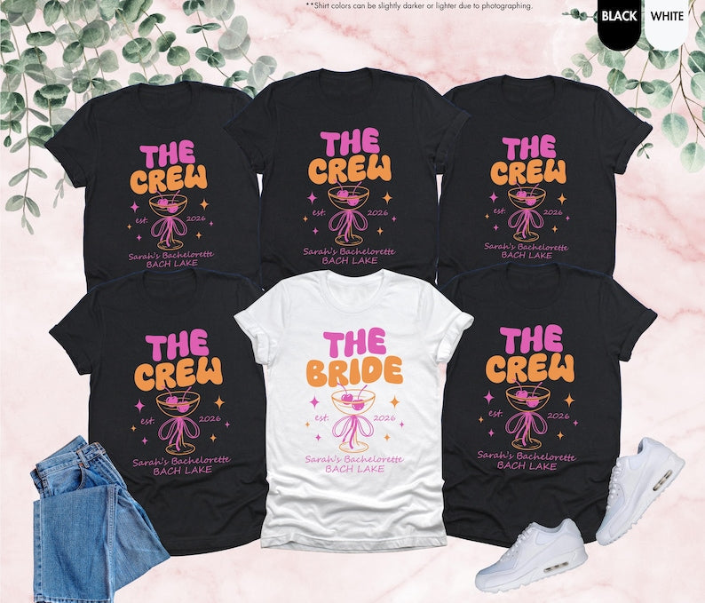 Custom Bachelor Shirt, Matching Bridesmaid Tee, Bride Party Crew Tee, Bachelor Girls Trip Shirt, Coquette Bow Bride Shirt, Bridal Party Tee