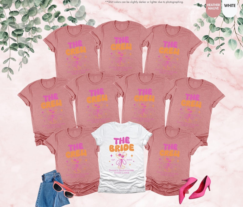 Custom Bachelor Shirt, Matching Bridesmaid Tee, Bride Party Crew Tee, Bachelor Girls Trip Shirt, Coquette Bow Bride Shirt, Bridal Party Tee