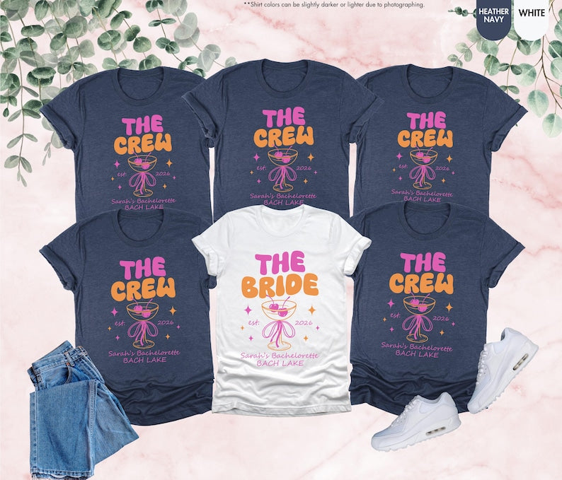 Custom Bachelor Shirt, Matching Bridesmaid Tee, Bride Party Crew Tee, Bachelor Girls Trip Shirt, Coquette Bow Bride Shirt, Bridal Party Tee