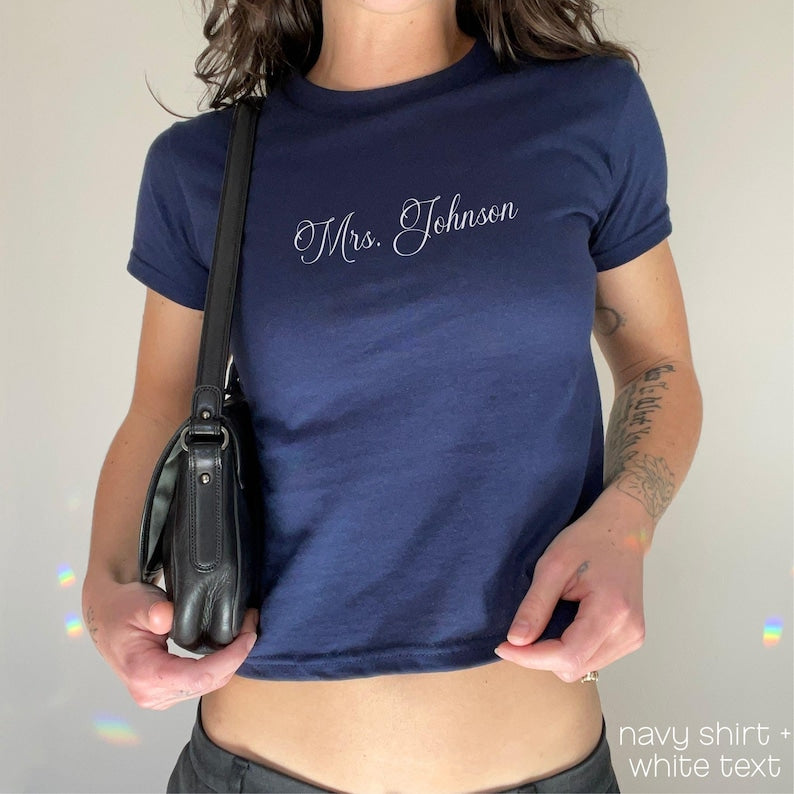 Custom Mrs Shirt | Personalized Bride Shirt Crop Top Future Mrs Shirt Custom Bachelorette Shirt Bachelorette Shirts, Bride Shirt Baby Tee