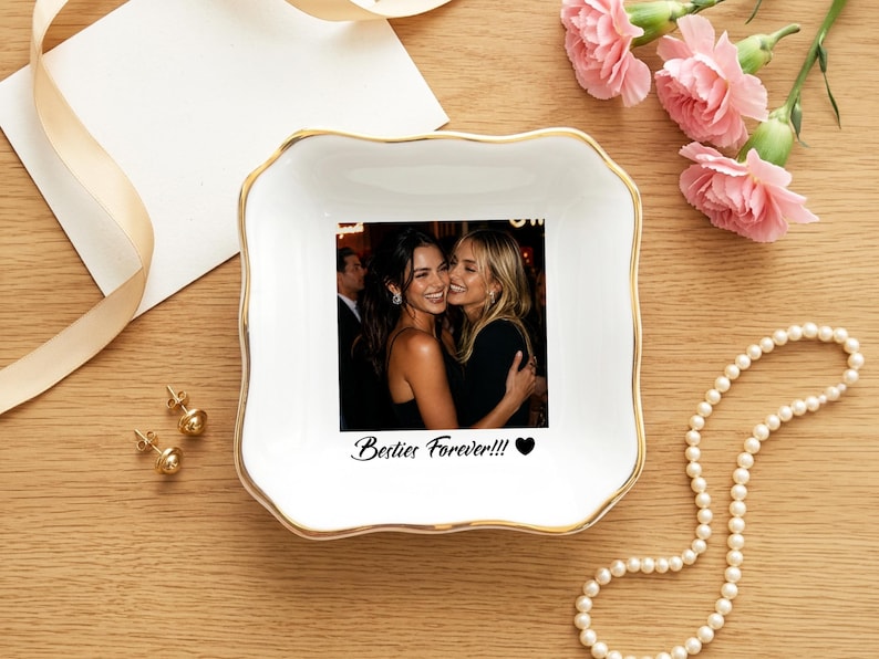 Personalized Bestie Photo Trinket Dish, Photo Jewelry Dish, Jewelry Ring Dish, Bridesmaid Proposal, Maid of Honor, Photo Trinket Dish