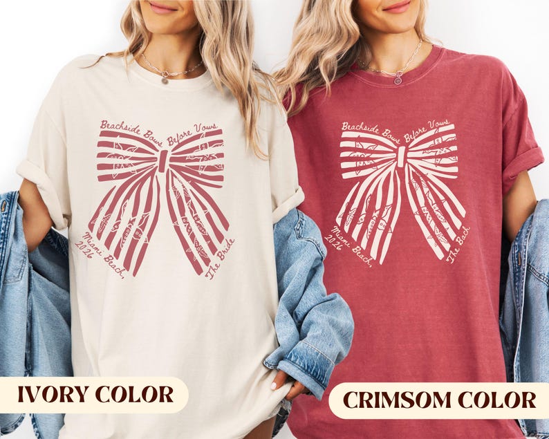 Custom Coquette Beachside Bows Before Vows Shirt, Custom Bachelorette Beach Tee, Personalized Bride Trip Shirt, Comfort Colors Coastal Bach.