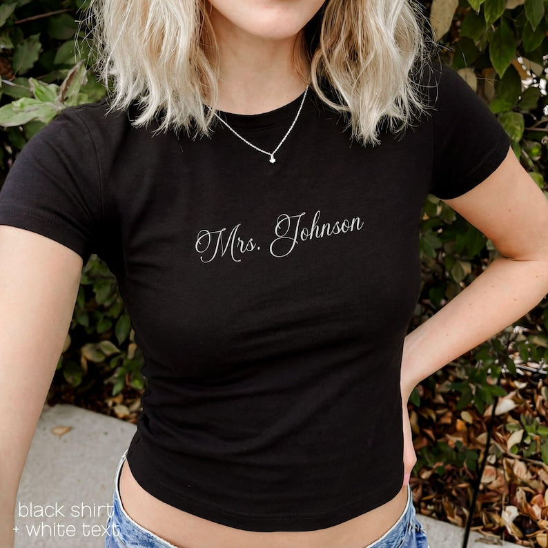 Custom Mrs Shirt | Personalized Bride Shirt Crop Top Future Mrs Shirt Custom Bachelorette Shirt Bachelorette Shirts, Bride Shirt Baby Tee