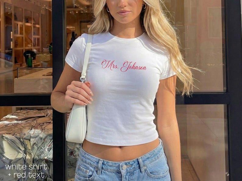Custom Mrs Shirt | Personalized Bride Shirt Crop Top Future Mrs Shirt Custom Bachelorette Shirt Bachelorette Shirts, Bride Shirt Baby Tee