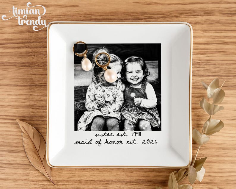 Personalized Besties Photo Ring Dish, Maid of Honor Trinket Tray, Sister Photo Jewelry Dish, Gift For Besties, Soul Sister Wedding Gift