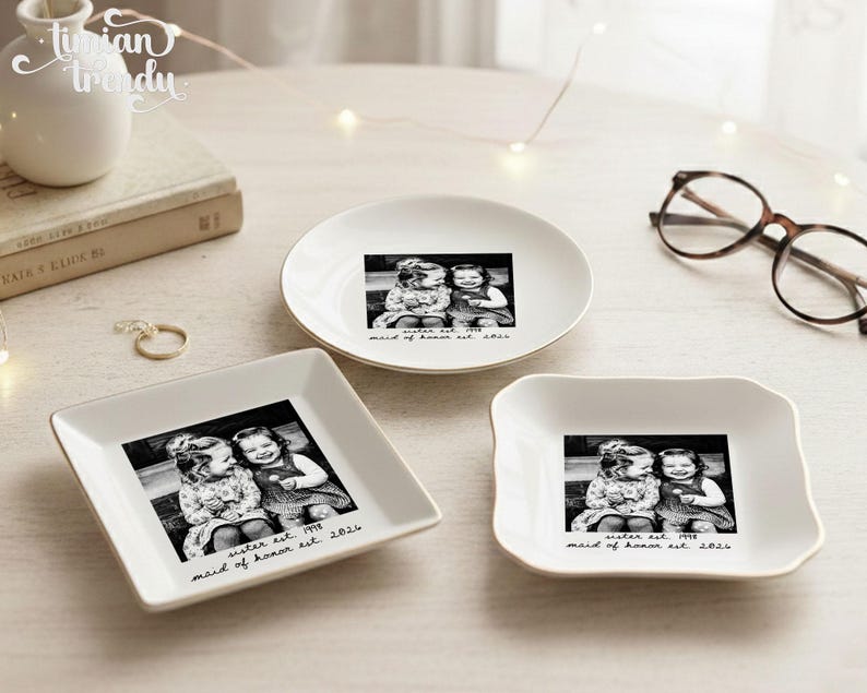 Personalized Besties Photo Ring Dish, Maid of Honor Trinket Tray, Sister Photo Jewelry Dish, Gift For Besties, Soul Sister Wedding Gift