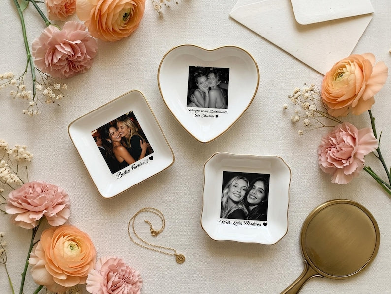 Personalized Bestie Photo Trinket Dish, Photo Jewelry Dish, Jewelry Ring Dish, Bridesmaid Proposal, Maid of Honor, Photo Trinket Dish