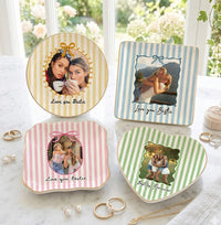 Personalized Bestie Photo Trinket Dish, Ceramic Trinket Tray for Best Friend, Bestie Striped Ring Dish, Birthday Gifts For Bestie