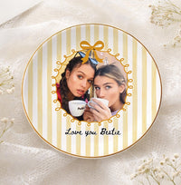 Personalized Bestie Photo Trinket Dish, Ceramic Trinket Tray for Best Friend, Bestie Striped Ring Dish, Birthday Gifts For Bestie