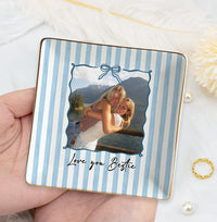 Personalized Bestie Photo Trinket Dish, Ceramic Trinket Tray for Best Friend, Bestie Striped Ring Dish, Birthday Gifts For Bestie