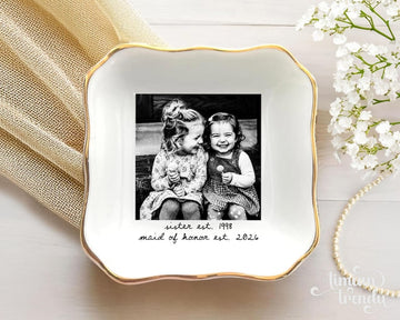 Personalized Besties Photo Ring Dish, Maid of Honor Trinket Tray, Sister Photo Jewelry Dish, Gift For Besties, Soul Sister Wedding Gift