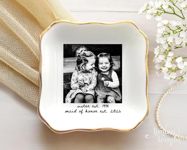 Personalized Besties Photo Ring Dish, Maid of Honor Trinket Tray, Sister Photo Jewelry Dish, Gift For Besties, Soul Sister Wedding Gift