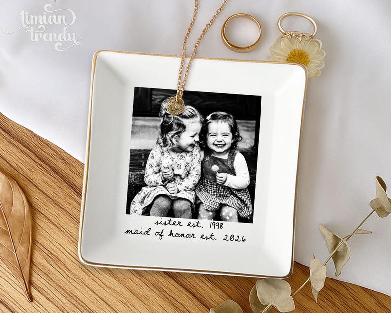 Personalized Besties Photo Ring Dish, Maid of Honor Trinket Tray, Sister Photo Jewelry Dish, Gift For Besties, Soul Sister Wedding Gift