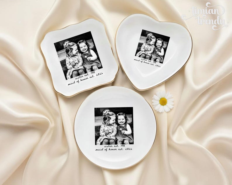 Personalized Besties Photo Ring Dish, Maid of Honor Trinket Tray, Sister Photo Jewelry Dish, Gift For Besties, Soul Sister Wedding Gift