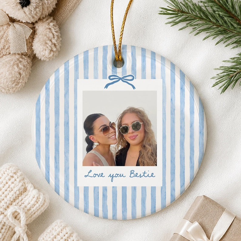 Personalized Bestie Photo Jewelry Dish, Ceramic Trinket Tray for Best Friend, Bestie Striped Ring Dish, Birthday Gifts For Bestie