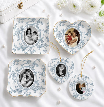 Mother of the Bride Gift, Toile De Jouy Trinket Tray, Custom Mother Photo Ring Dish, Mother of the Bride Wedding Day Gift from Daughter