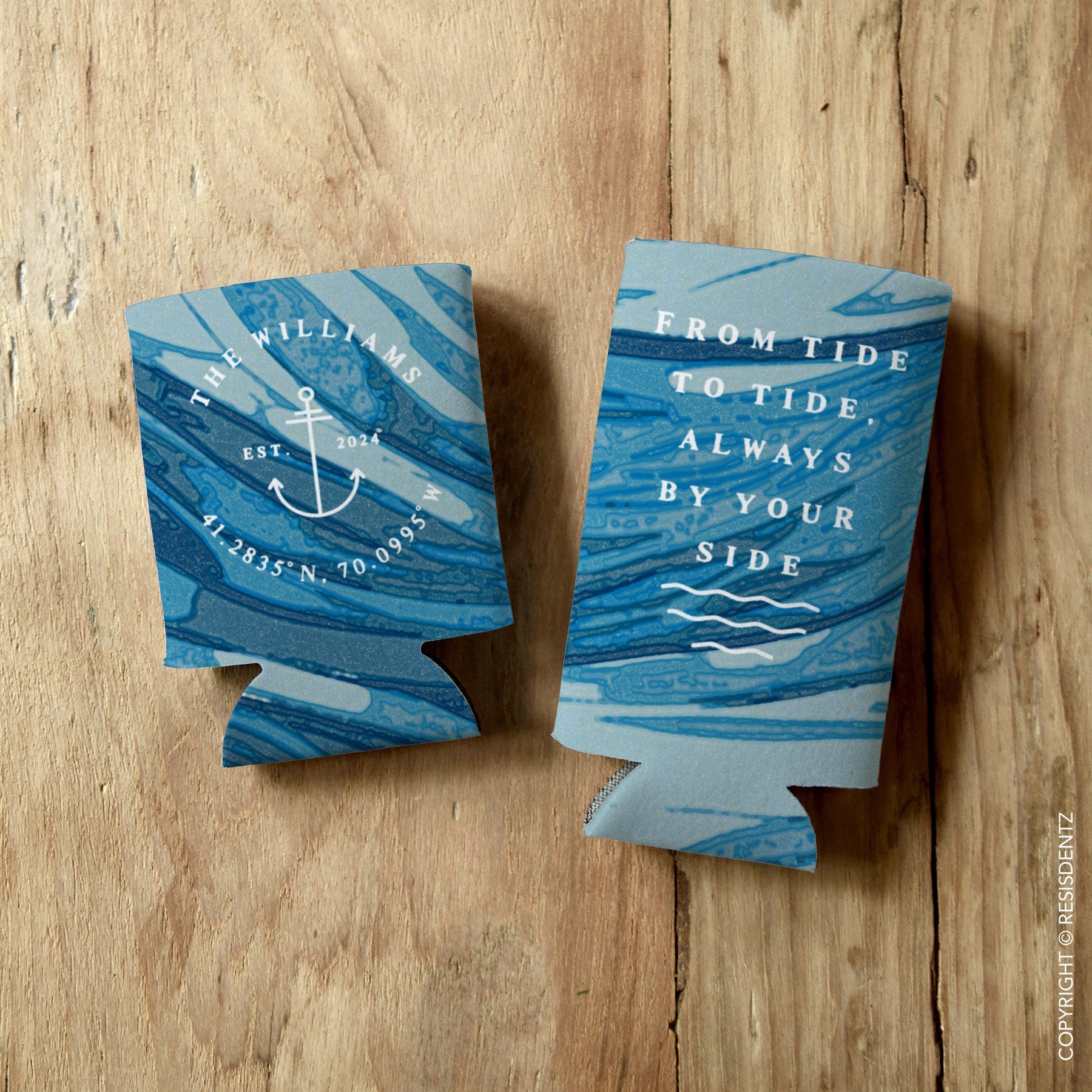 Nautical Wedding Favor Can Cooler for Beach Custom Cozies with Longitude and Latitude Anchor Wedding Favor Cozie For Seltzer Slim Can Cooler