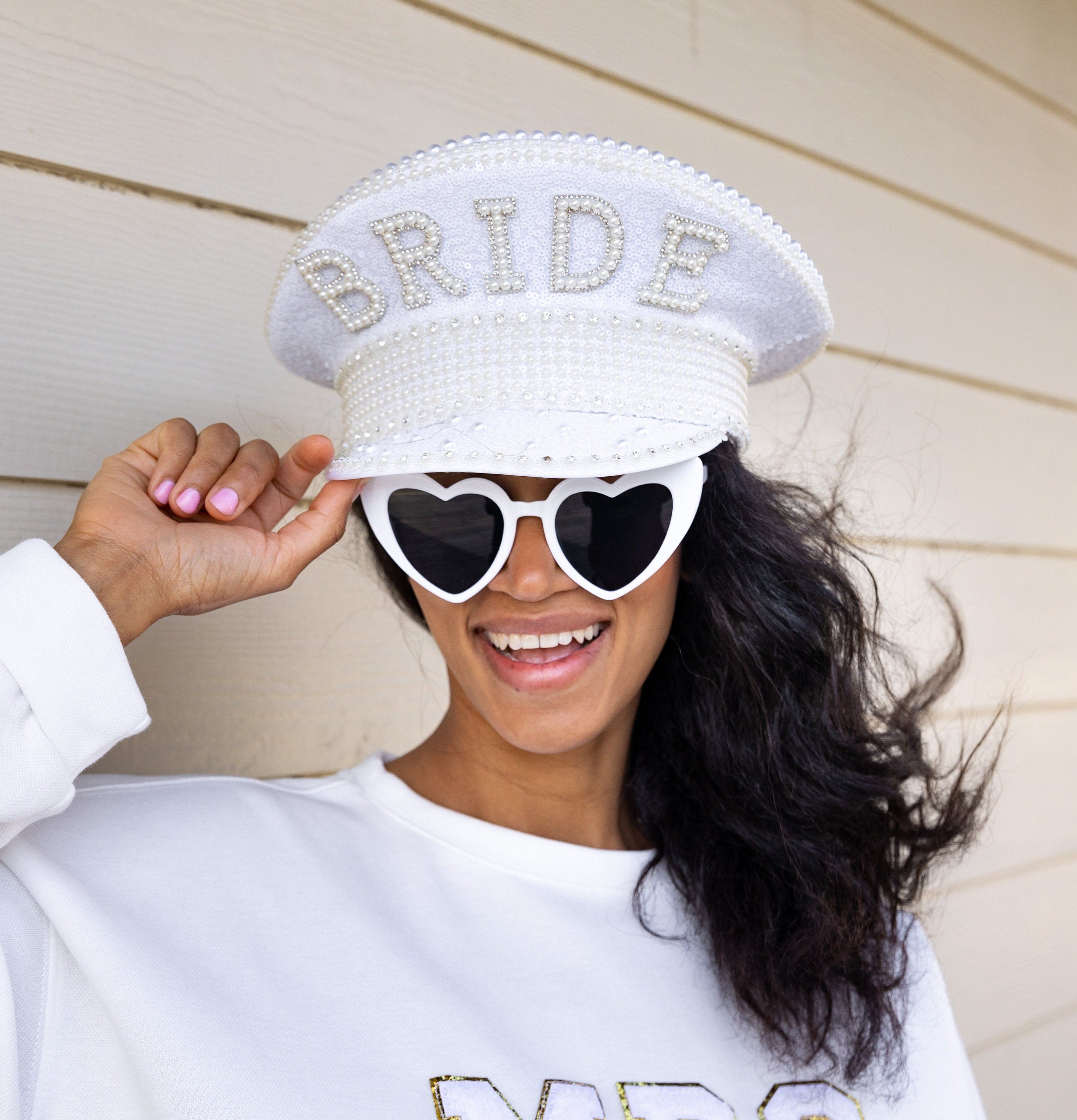 Pearls Bride Captain Hat: Rhinestone Bachelorette Party Accessory