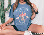 Coquette Bow Bachelorette Party Shirts, Bachelorette Party Shirts, She's Tying the Knot Shirt, Custom Bride Shirt, Bridal Party Shirts