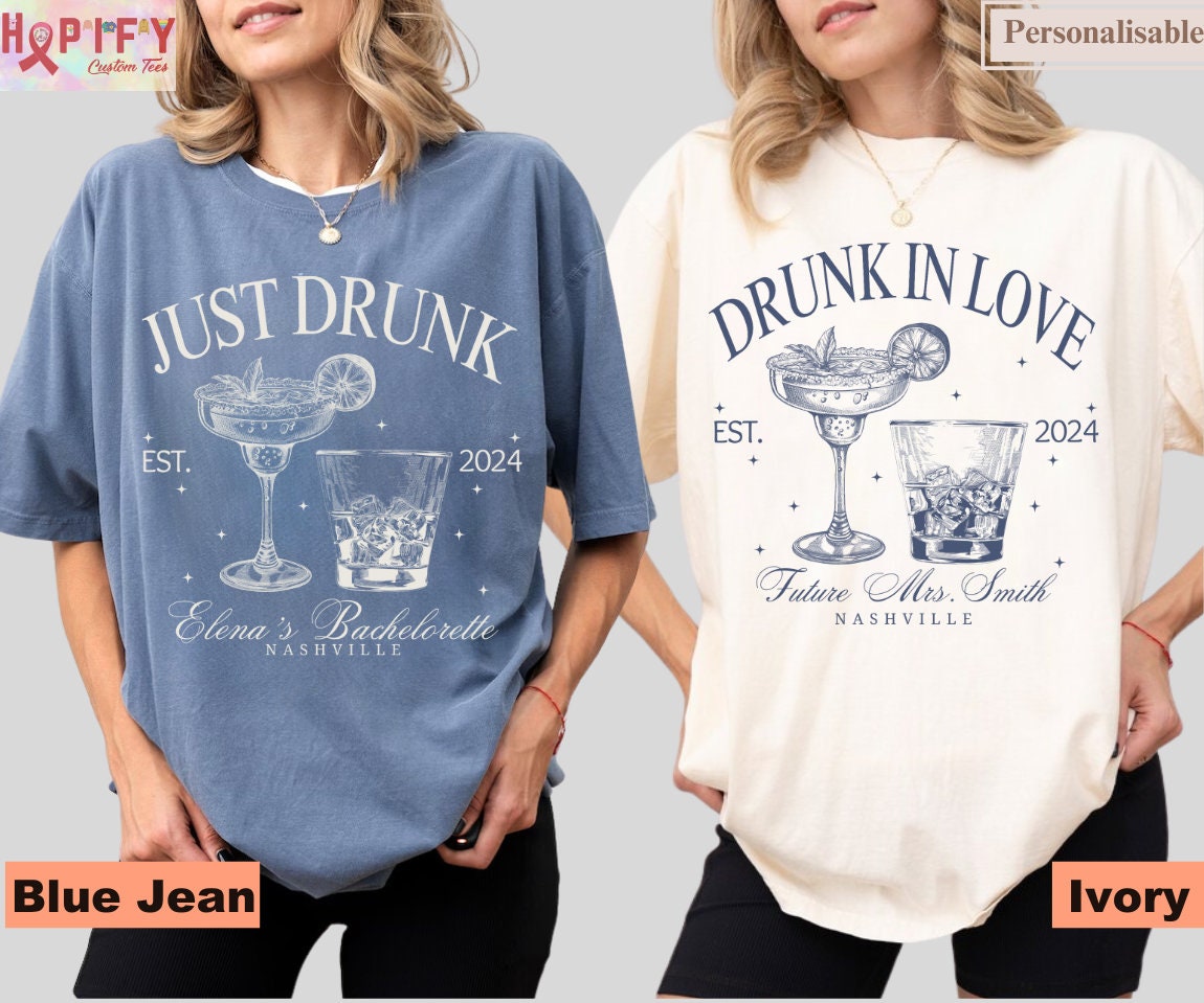 Luxury Bachelorette Merch Drunk in Love Bachelorette Party Shirts, Custom Bach Tshirts, Social Cocktail Club Themed, Bridal Party Gifts