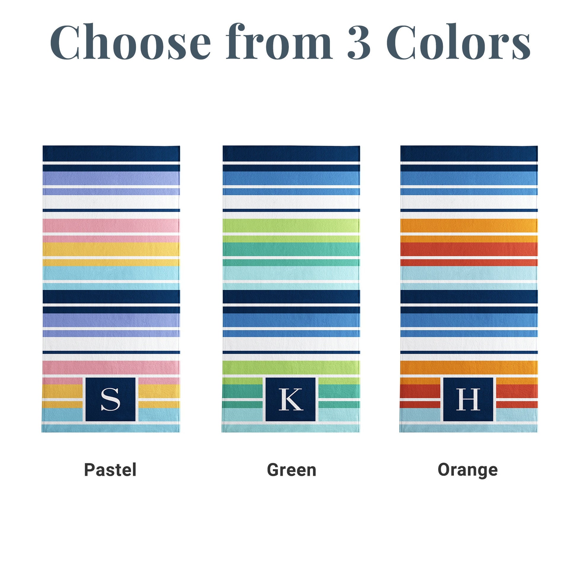 Personalized Beach Towel-Initial Stripes-Customized Towel-For the Beach Lover-For The Pool Lover-Choose From 3 Colors-Available in 2 Sizes