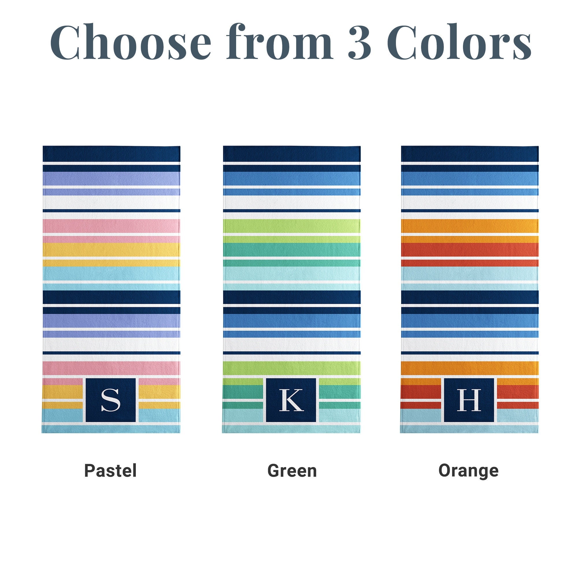 Personalized Beach Towel-Initial Stripes-Customized Towel-For the Beach Lover-For The Pool Lover-Choose From 3 Colors-Available in 2 Sizes