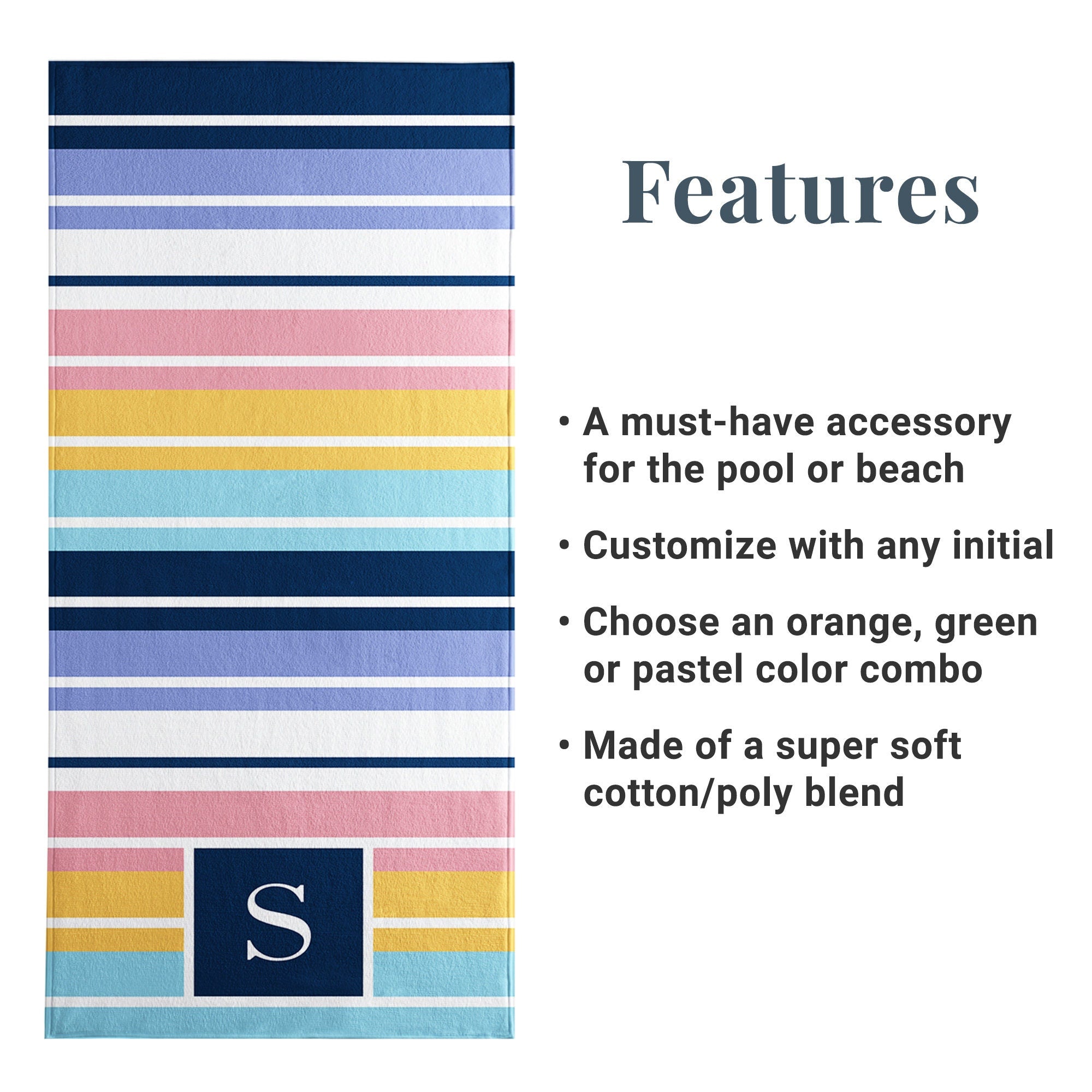 Personalized Beach Towel-Initial Stripes-Customized Towel-For the Beach Lover-For The Pool Lover-Choose From 3 Colors-Available in 2 Sizes