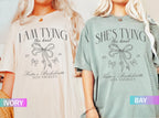 Coquette Bow Bachelorette Shirts, She's Tying the Knot Bridal Party, Custom Bachelorette Party Shirt, Custom Location, Bridal Shower Gifts