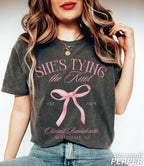 Coquette Bow Bachelorette Shirts, Bachelorette Party, Custom Bachelorette Shirts, Shes Tying the Knot Bridal Party, Girly Bow Bachelorette