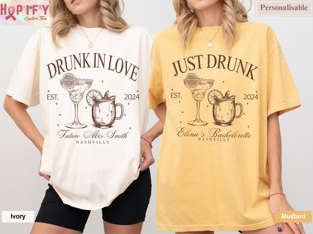 Luxury Bachelorette Merch Drunk in Love Bachelorette Party Shirts, Custom Bach Tshirts, Social Cocktail Club Themed, Bridal Party Gifts