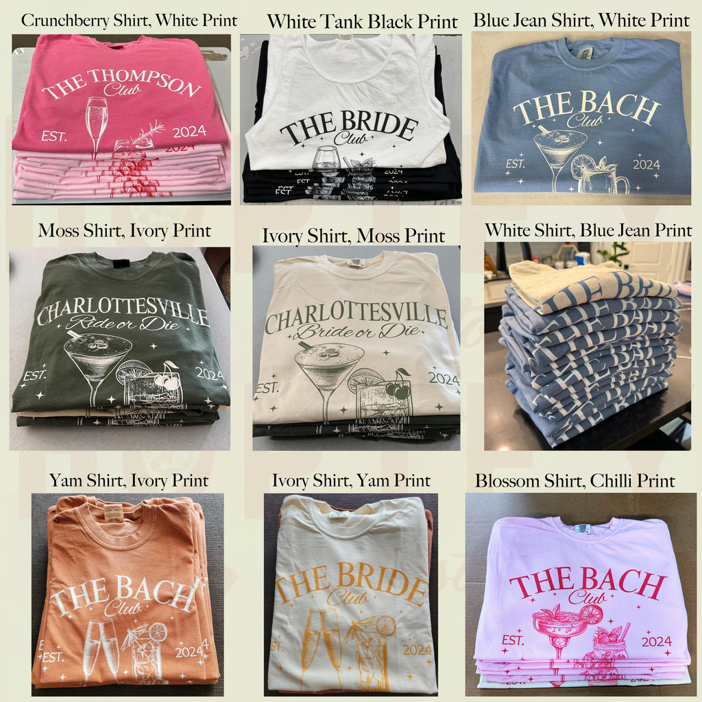 Luxury Bachelorette Merch Drunk in Love Bachelorette Party Shirts, Custom Bach Tshirts, Social Cocktail Club Themed, Bridal Party Gifts
