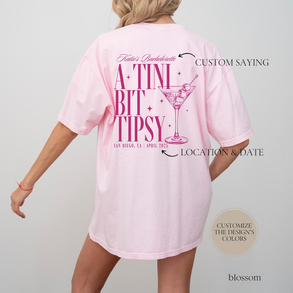 Martini Bachelorette Comfort Color Shirt, Custom Cocktail Shirt, Martini Bachelorette Theme, Tini Bit Engaged, Trendy Bach Shirts