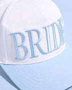 xo, Fetti White + Blue Bride Trucker Hat | Bachelorette Accessory, Bridal Headwear, Bach Party Decorations, Bridesmaid Gift, Wedding Cap