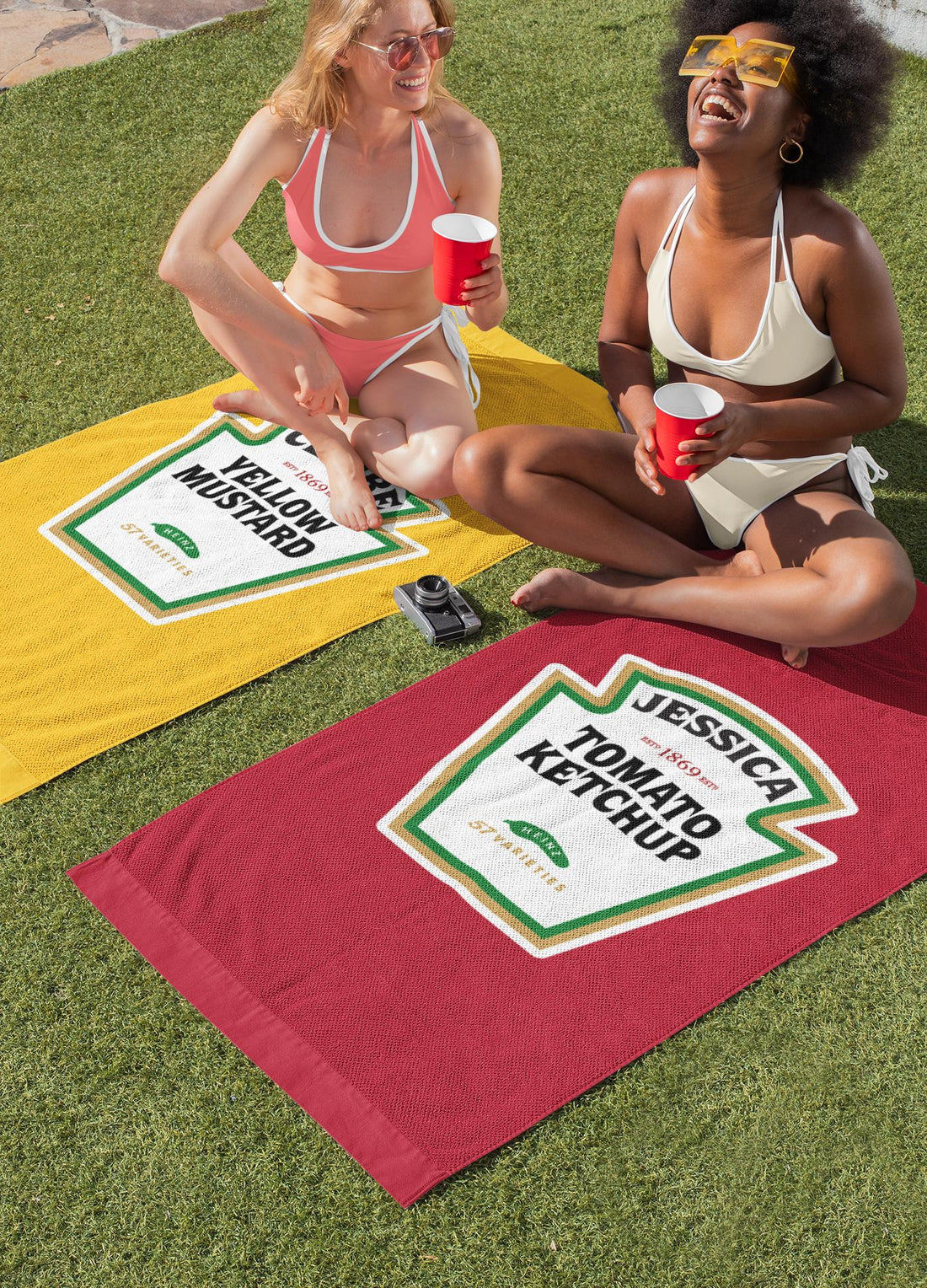 Personalized Ketchup Mustard Beach Towel: Funny Food Lover Gift