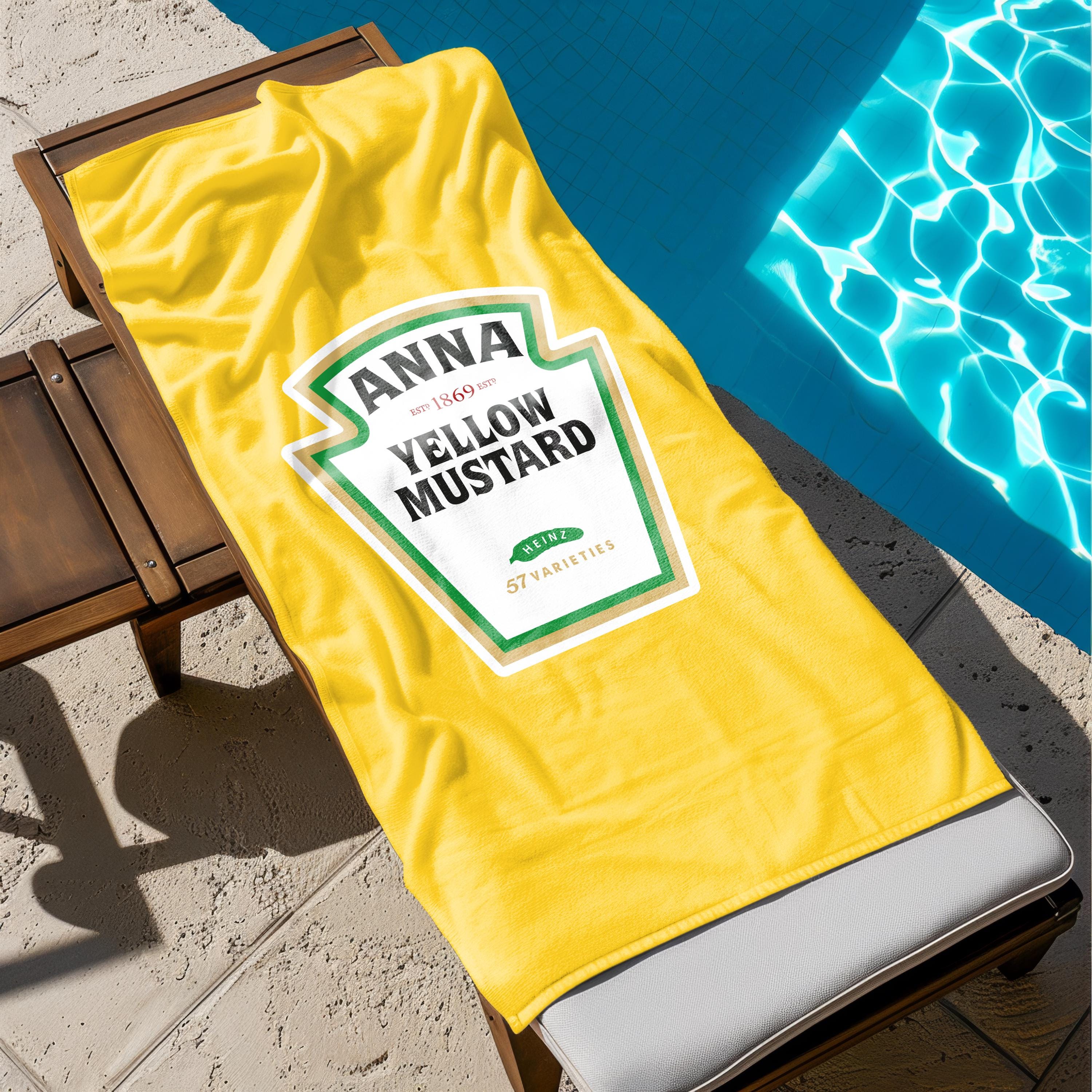 Personalized Ketchup Mustard Beach Towel: Funny Food Lover Gift