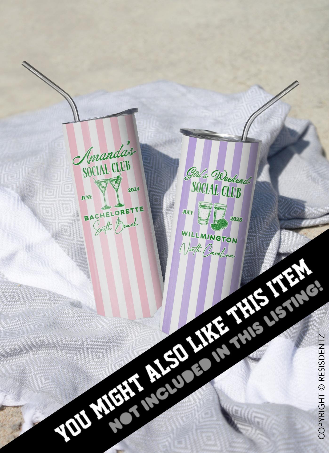 Preppy Social Club Party Favor Can Coolers – Custom Striped Design, Event Icons, and Personal Details - Slim Seltzer & Standard Can Size