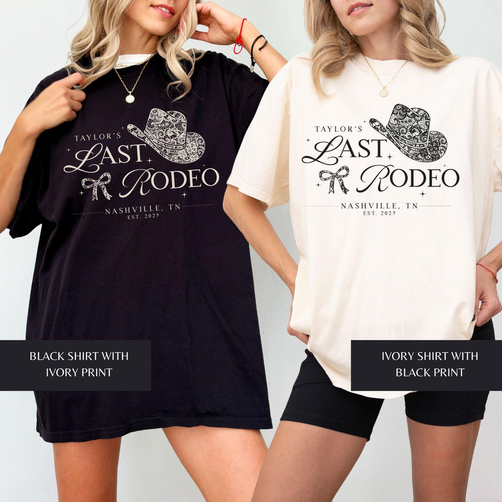 Custom Nashville Bachelorette Shirts, Last Rodeo Bridal Party T-Shirts, Lace Bow Coquette Bach Group Tees, Personalized Country Girls Trip
